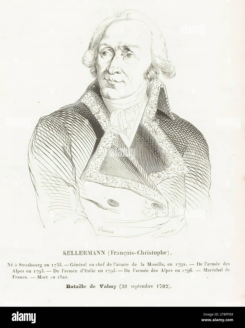 FRANZÖSISCH. QUARTLEY. KELLERMANN (Francois-Christophe), geboren 1735 in Straßburg. - Generalmajor der Moselarmee, 1792. - Der Armee der Alpen 1793. - Der Armee Italiens im Jahr 1795. - Von der Alpenarmee und 1796. - Marschall von Frankreich. - Er starb 1820. Schlacht von Valmy (20. September 1792) Stockfoto