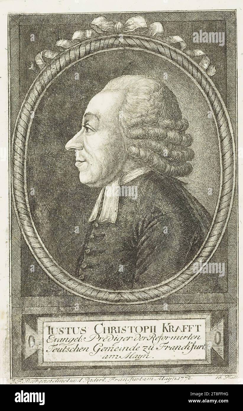 IUSTUS CHRISTOPH KRAFFT, Evangel: Prediger der Reformierten Kirche, Deutsche Kongregation in Franchfurt, über die Mayn. JF Bier: Gezeichnet und geätzt Francfurt am Mai 1778. Platte 16 Stockfoto