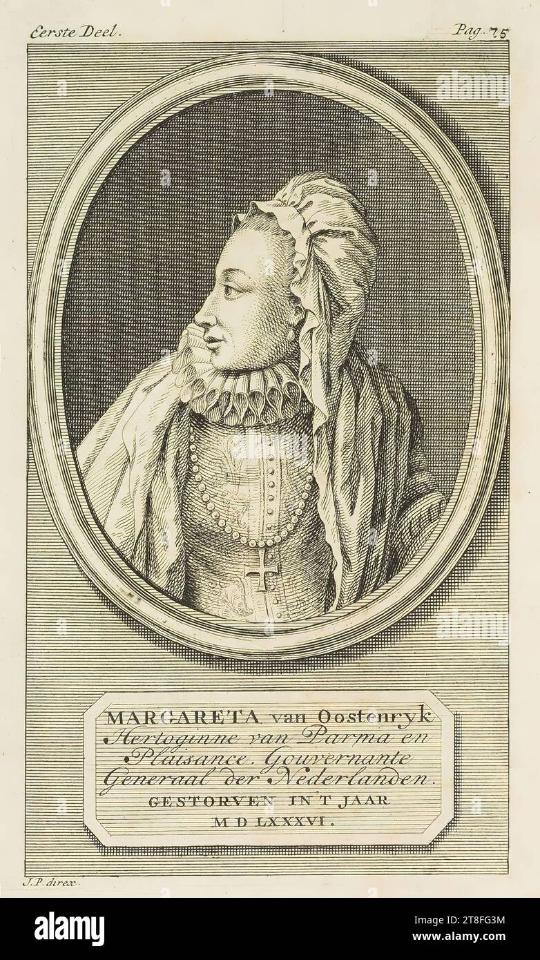 MARGARETTA von Oostenryk, Herzogin von Parma und Plaisance. Gouverneurin, General der Niederlande, WÄHREND ich KEIN JAHR war, M D LXXXVI. Erstes Volumen. Pag. 75. J.P. direx Stockfoto