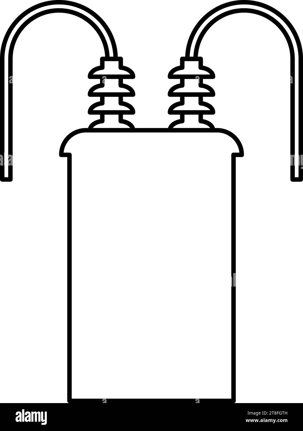 Elektrischer Transformator Hochspannungs-Unterstation Energie-Kontur Umrisslinie Symbol schwarze Farbe Vektor-Illustration Bild dünn flach Stil einfach Stock Vektor