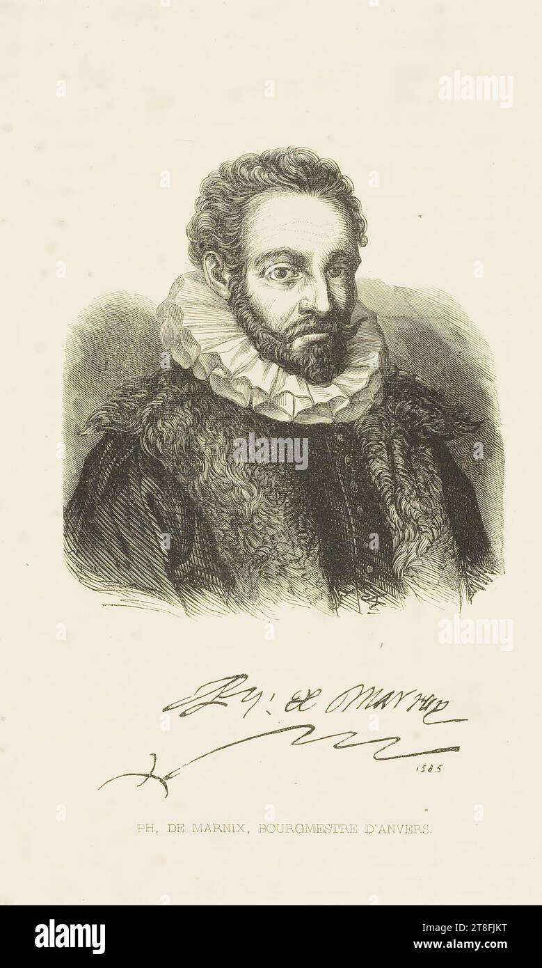 Ph.D. die Marnix-Unterschrift. PH. DE MARNIX, BÜRGERMEISTER VON ANTWERPEN Stockfoto