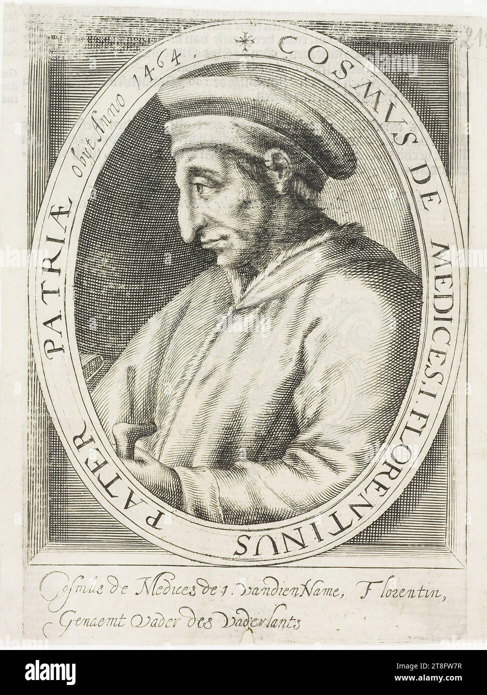 COSMVS DE MEDICES, I. DER FLORENTINER VATER PATRIÆ starb 1464. Cosmis de Medices de 1. Vandien Name; Florentin, Geneamt vader des Vaderlants Stockfoto