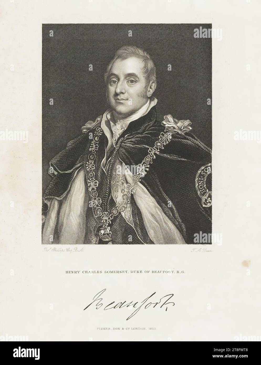 Phillips Esq. R.A. T.A. Dean. HENRY CHARLES SOMERSET, HERZOG VON BEAUFORT, K.G., BEAUFORT. FISHER, SON & C°. LONDON, 1832 Stockfoto