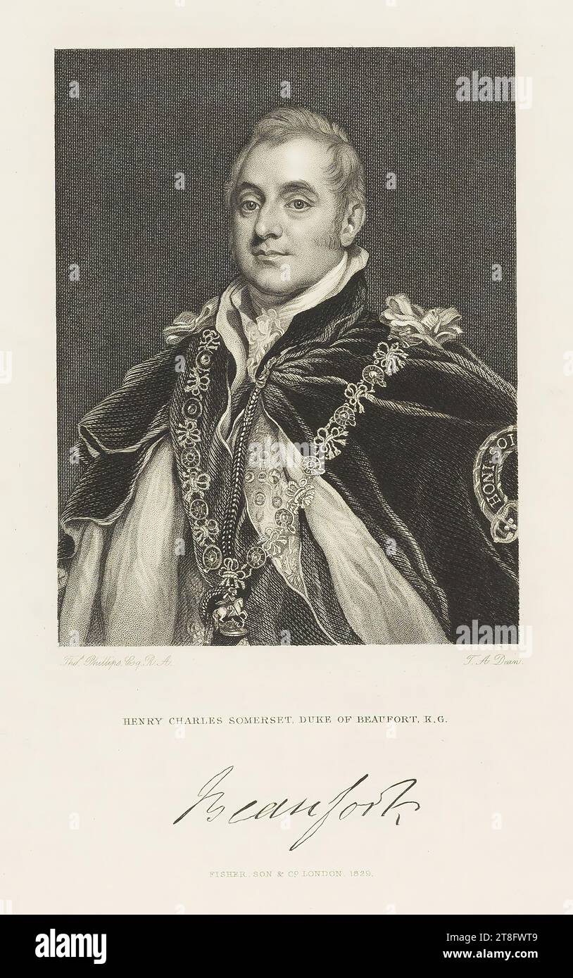 Phillips Esq. R.A. T.A. Dean. HENRY CHARLES SOMERSET, HERZOG VON BEAUFORT, K.G., BEAUFORT. FISHER, SON & C°. LONDON, 1829 Stockfoto