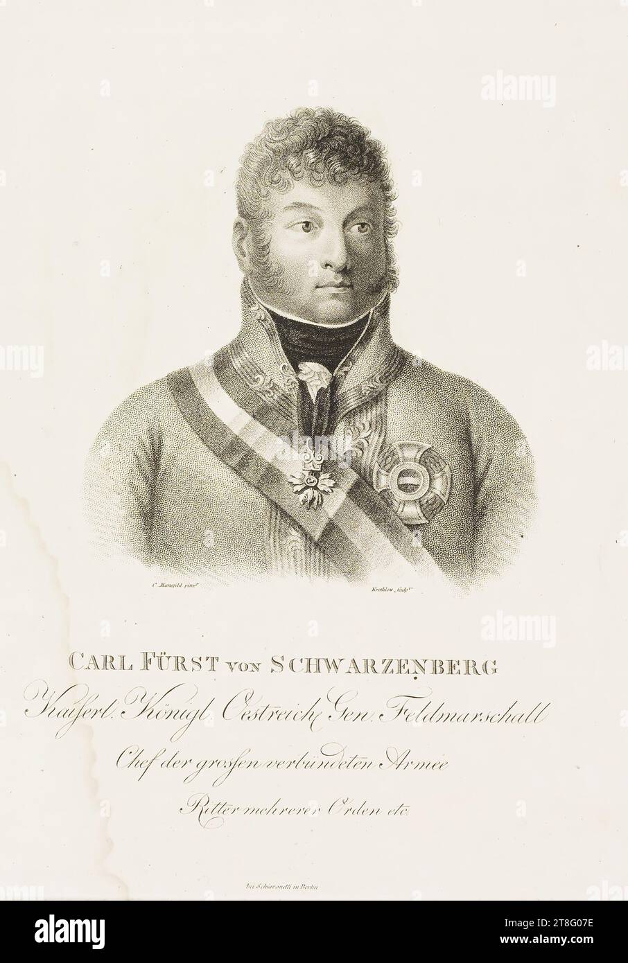 C. Mansfeld Pinxt. Krethlow-Skulptur CARL ERSTER aus SCHWARZENBERG, Kaiserl. königlicher Oestreicher Generalfeldmarschall, Chef der großen alliierten Armee, Ritter mehrerer Orden usw. in Schiavonetti in Berlin Stockfoto