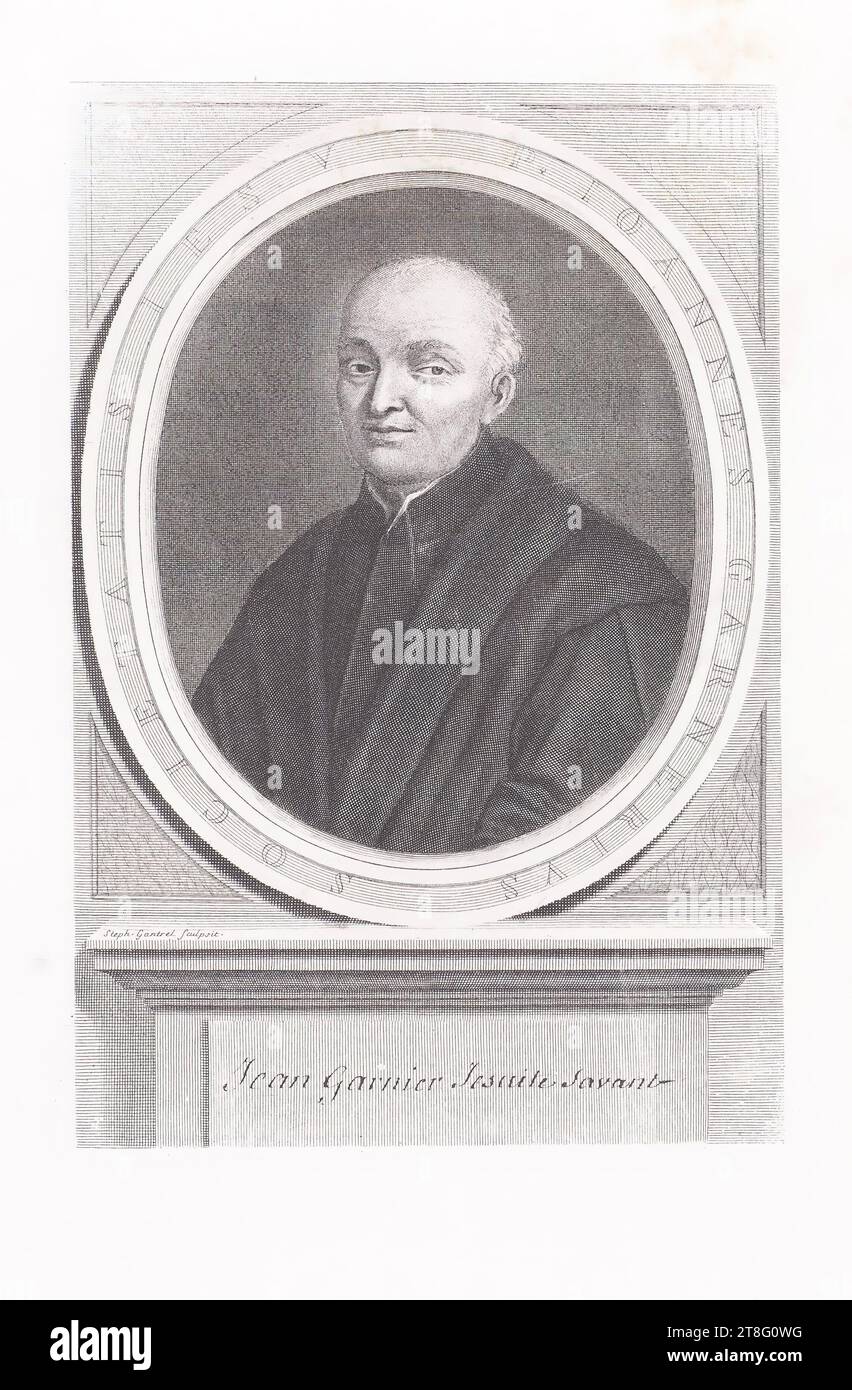 P. IOANNES GARNERIVS SOCIETY IESV. Steph. Er hat ein Gantrel geschnitzt. Jean Garnier Jesuit Savant Stockfoto