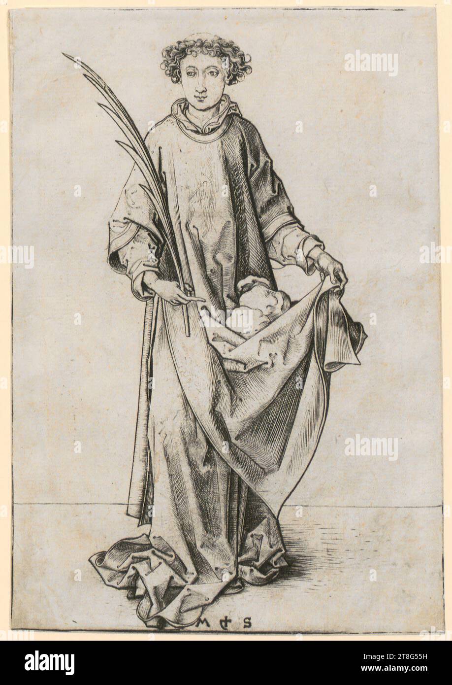 Martin Schongauer (1450 um - 1491), Künstler, Heiliger Stephan, Herkunft des Drucks: 1474, Kupferstich, Bogengröße: 15,9 x 11,1 cm, unten Mitte monogrammiert 'M + S Stockfoto