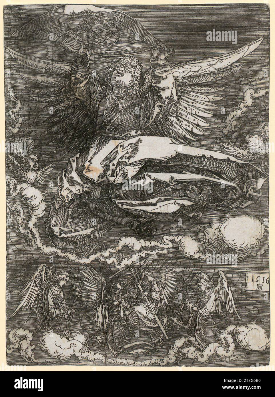 Albrecht Dürer (1471 - 1528), Künstler, Schweißtuch von einem Engel gehalten, Druckmedium: 1516, Eisenätzung, Bogengröße: 18,0 x 13,1 cm, unten rechts auf Platte datiert und monogrammiert '1516 n. Chr Stockfoto