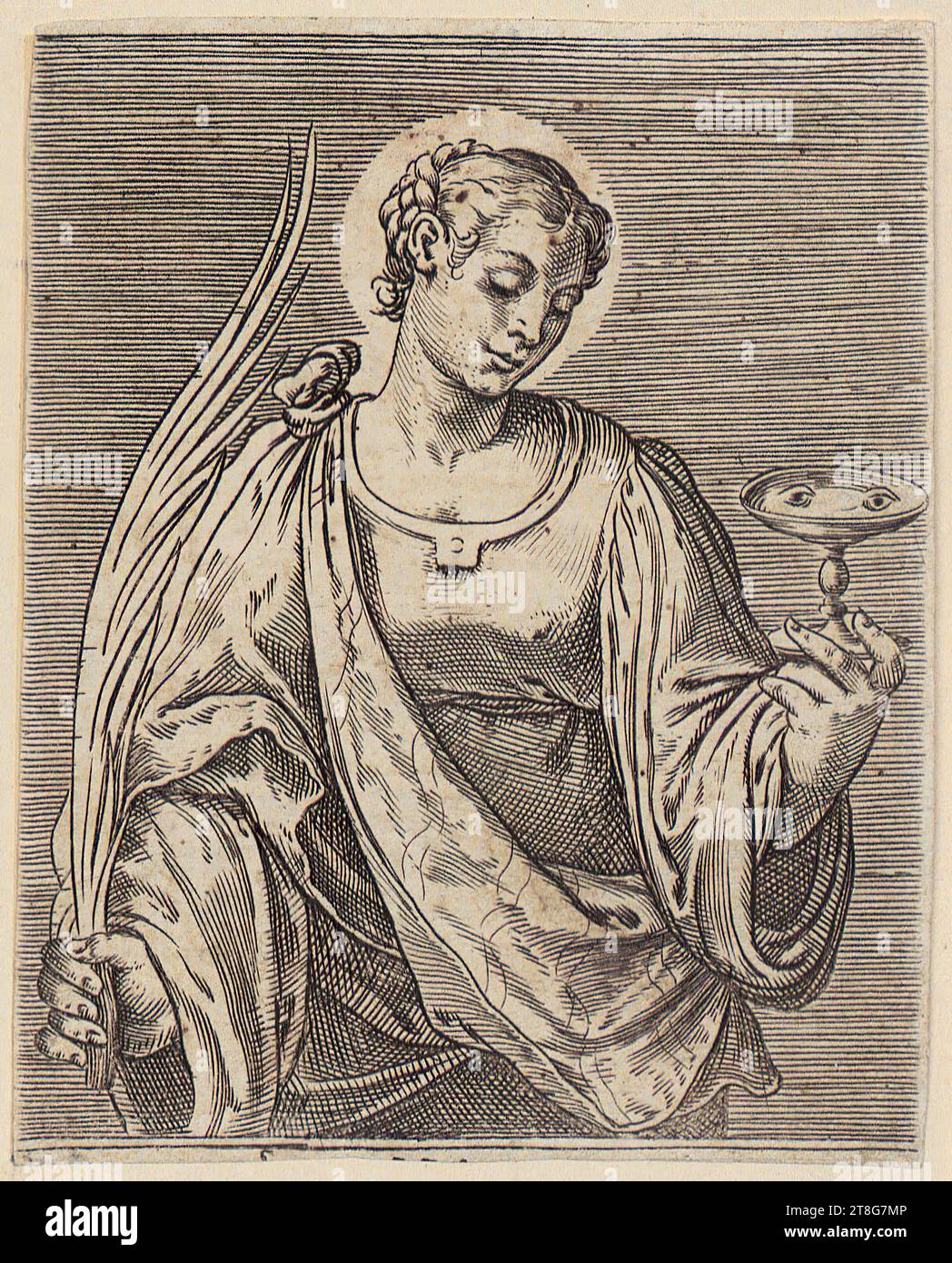 Agostino Carracci (1557 - 1602), Künstler, St. Lucia, Blatt 1 der Serie „vier weibliche Heilige“, Herkunft des Drucks: Um 1581, Kupferstich, Bogengröße: 11,8 x 9,3 cm (unten zugeschnitten) Stockfoto