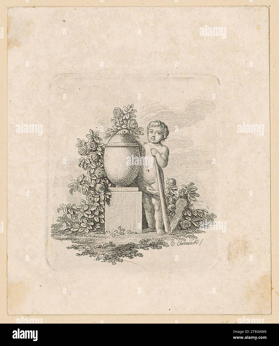 Daniel Nikolaus Chodowiecki (1726–1801), Künstler, Vignette an Elegy über Chodowieckis Frau, Druckmedium Schöpfung: 1785, Ätzung auf vergé-Papier, Bogengröße: 8,8 x 7,8 cm Plattenmarke: 5,7 x 5,1 cm, signiert rechts unten 'D: Chodowiecki fecit Stockfoto