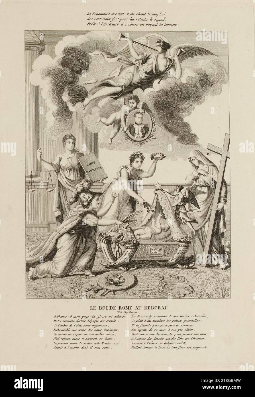 Le ROI de Rome au Berceau, Gravierer, Zeichner, After 1811, Print, Grafik, Druck, Ätzen, Abmessungen - Arbeit: Höhe: 40,5 cm, Breite: 27 cm, Abmessungen - Befestigung:, Höhe: 32,7 cm, Breite: 46,8 cm Stockfoto