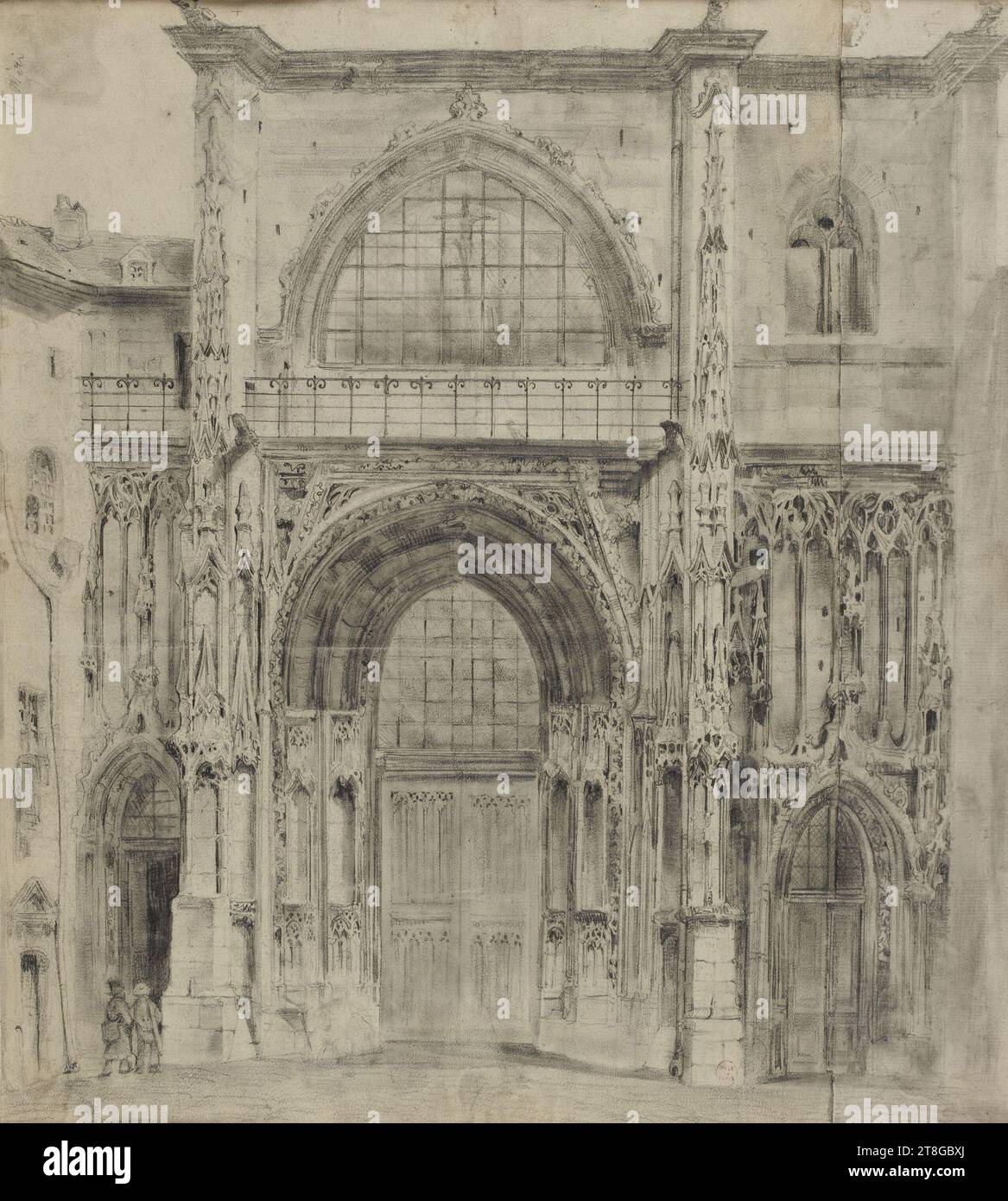 Portail de l'église Saint-Merri, Zeichnen, Grafik, Zeichnen, Graphit, Abmessungen – Arbeit: Höhe: 38,5 cm, Breite: 34,6 cm, Abmessungen – Befestigung:, Höhe: 64,1 cm, Breite: 54,2 cm Stockfoto