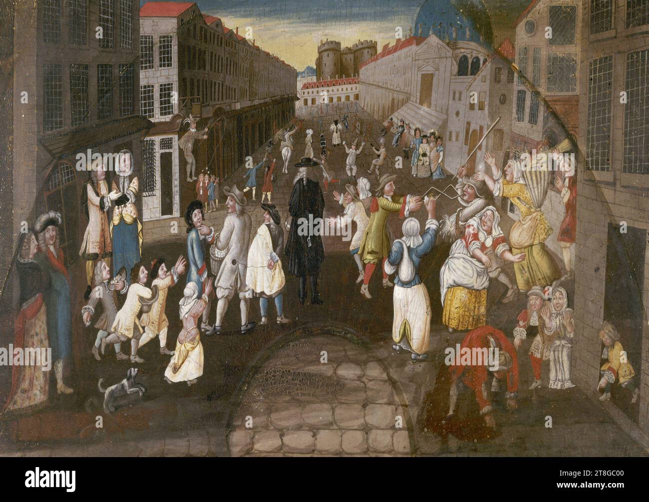 Les farces de Paris, la rue Saint-Antoine, Zeichner, um 1670, 17. Jahrhundert, Zeichnung, Zeichnung, Abmessungen - Arbeit: Höhe: 26,2 cm, Breite: 52,4 cm, Abmessungen - Rahmen Stockfoto