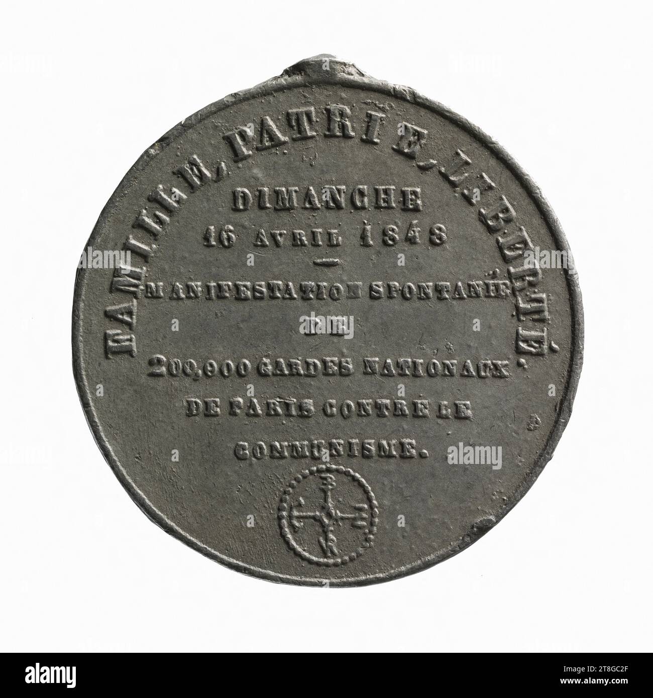 Demonstration der Nationalgarde gegen den Kommunismus, 16. April 1848, Medaillengravur, Array, Numismatik, Medaille, Paris, Abmessungen - Werk: Durchmesser: 3,3 cm, Gewicht (Typengröße): 15,16 g Stockfoto