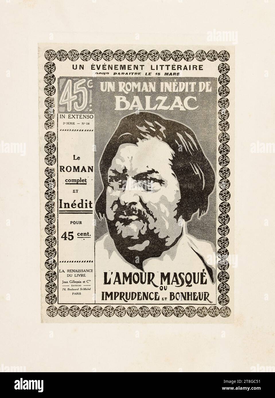 Titelmodell für einen unveröffentlichten Roman von Balzac: L'amour masqué ou Imprudence et bonheur, Maison de Balzac, Graphic Arts, Abmessungen - Kunstwerk: Höhe: 34,6 cm, Breite: 26,3 cm, Abmessungen - Bild:, Höhe: 22,7 cm, Breite: 15,6 cm Stockfoto
