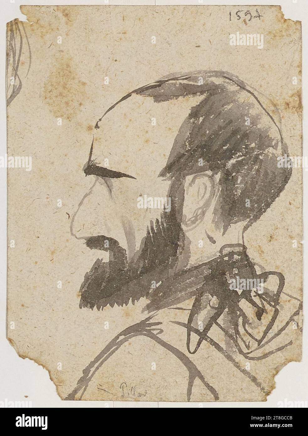 Vollporträt eines bärtigen Mannes im Profil (Pillau?), Zeichner, zwischen 1840 und 1850, 19. Jahrhundert, Grafik, Zeichnung, Tinte, LaVis d'Ink, Rom, Abmessungen – Arbeit: Höhe: 13,1 cm, Breite: 9,8 cm Stockfoto