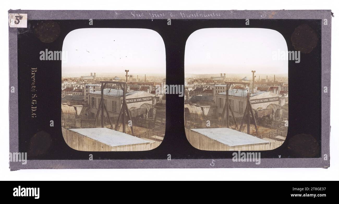 Ansicht von Montmartre, Fotograf, Array, Grafik, Fotografie, Fotoglasplatte, Projektionsplatte, Stereoskopische Ansicht, Paris, Abmessungen - Arbeit: Höhe: 6,6 cm, Breite: 5,5 cm, Abmessungen - ursprüngliche Montage:, Höhe: 8,4 cm, Breite: 17,5 cm Stockfoto