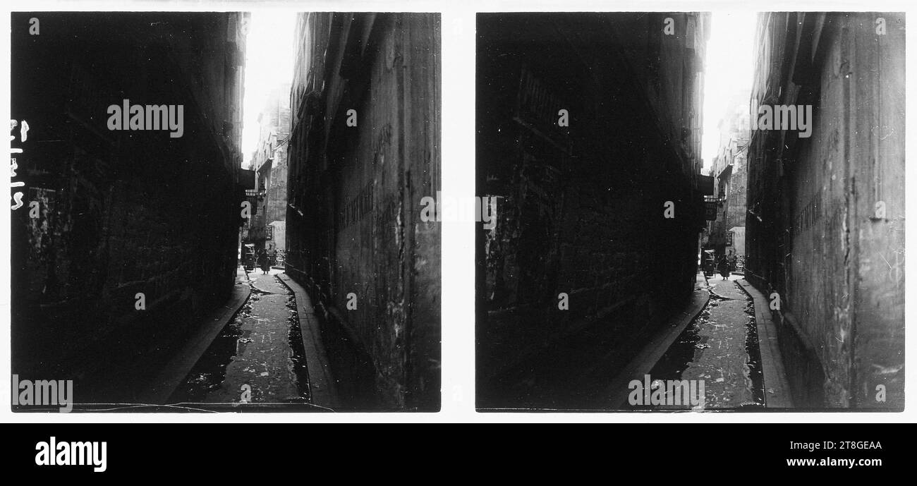 Rue Brisemiche mit Blick nach Norden, 4. Arrondissement, Paris, Fotograf, Array, Grafik, Fotografie, fotografische Glasplatte, stereoskopische Ansicht, Paris, Abmessungen – Arbeit: Höhe: 5,4 cm, Breite: 12,1 cm, Abmessungen – Befestigung:, Höhe: 5,9 cm, Breite: 12,9 cm Stockfoto