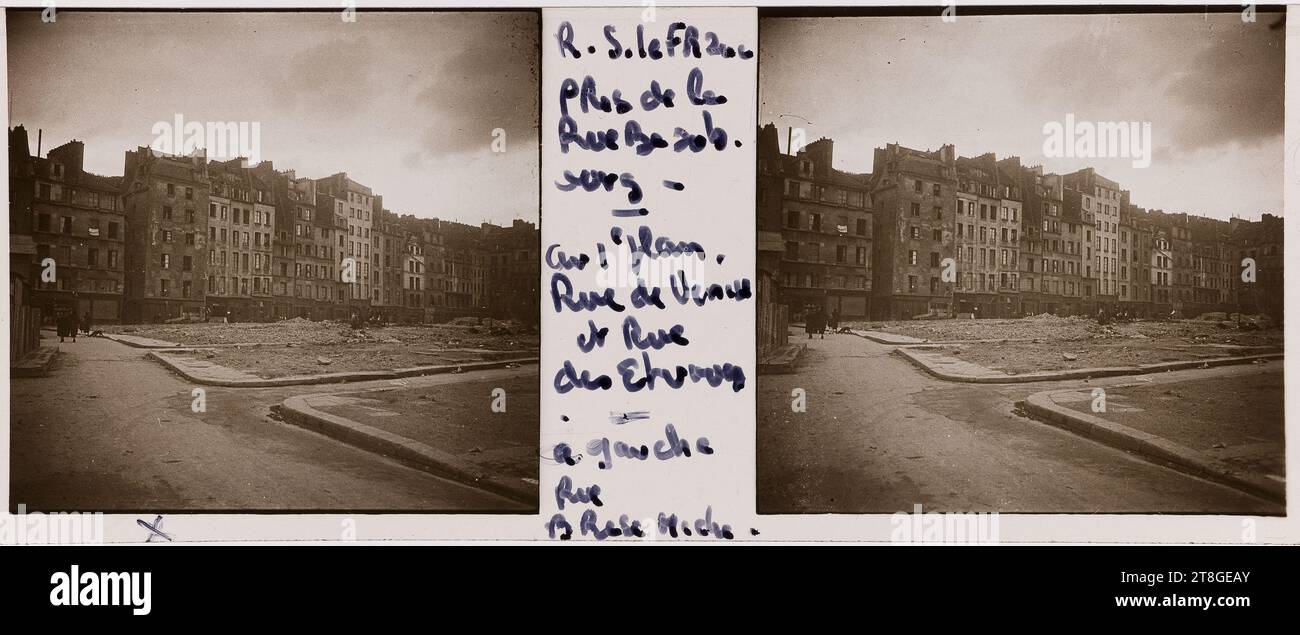 Rue Beaubourg, nach Süden, nach dem Abriss, 4. Arrondissement, Paris, Fotograf, Array, Fotografie, stereoskopische Ansicht, Paris, Abmessungen – Arbeit: Höhe: 4,1 cm, Breite: 10,3 cm Stockfoto