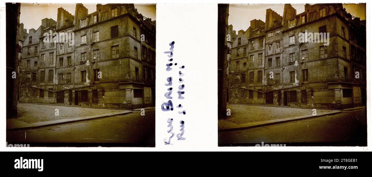Rue Brise Miche Rue St Merri, Fotograf, Array, Fotografie, Stereoskopische Ansicht, Paris, Abmessungen – Arbeit: Höhe: 4,1 cm, Breite: 10,3 cm Stockfoto