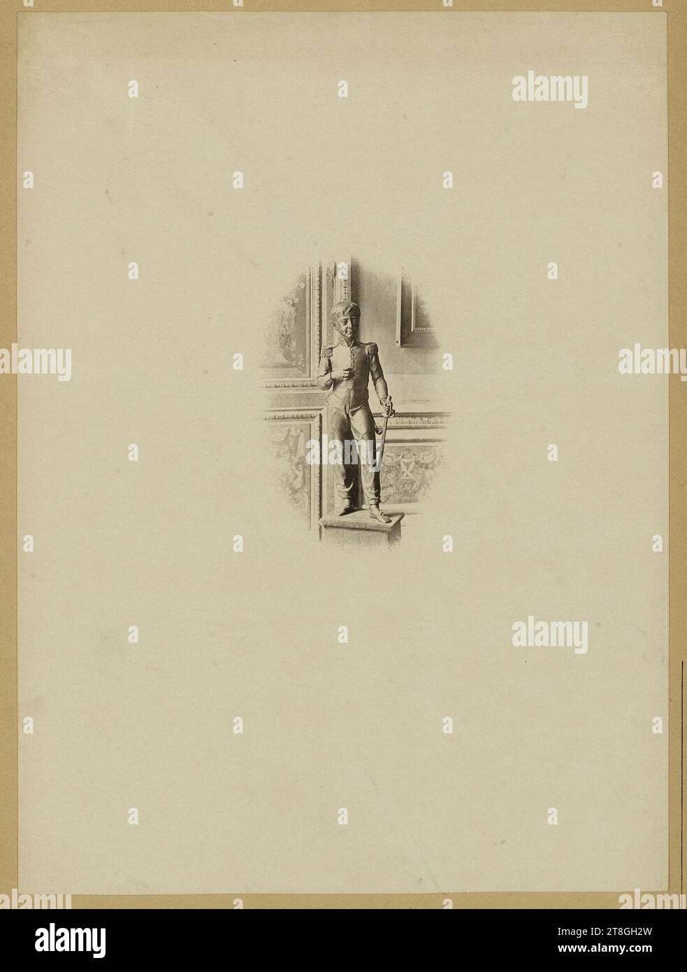 Statue en pied du duc de Bordeaux, Heliogravure, um 1820, Druck, Grafik, Druck, Heliogravure, Abmessungen - Arbeit: Höhe: 38 cm, Breite: 28 cm, Abmessungen - Befestigung:, Höhe: 50 cm, Breite: 32,5 cm Stockfoto