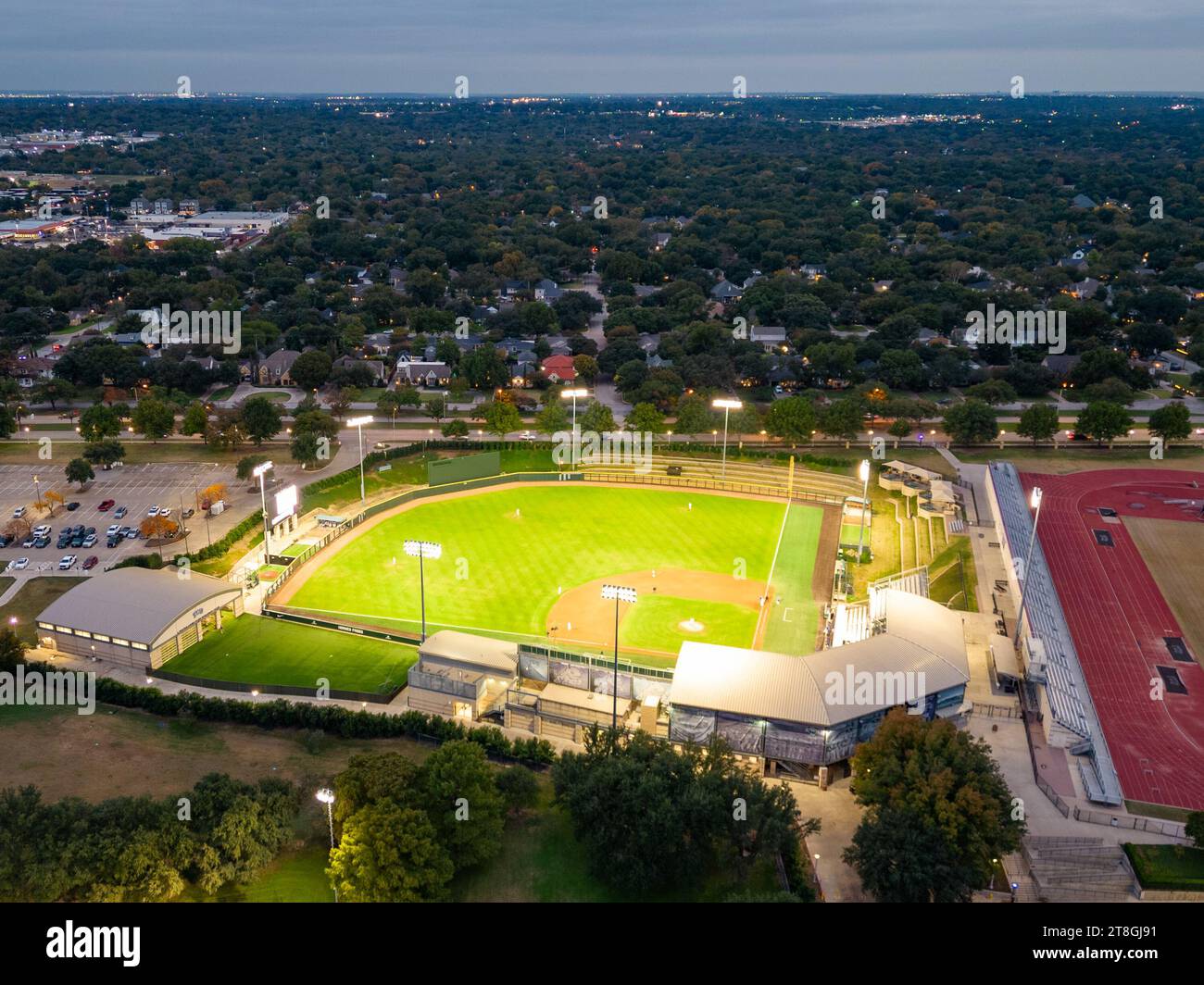 Fort Worth, Texas - 10. November 2023: Williams-Reilly Field im Lupton Stadium, Heimstadion des Baseballteams der Texas Christian University Stockfoto