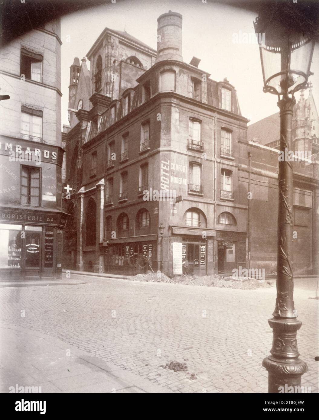 Ecke Rue Saint Martin und Rue des Lombards, 4. Arrondissement, Paris, Atget, Eugène (Jean Eugène Auguste Atget), Fotograf, Fotografie, Grafik, Albumendruck, Abmessungen – Arbeit: Höhe: 21,7 cm, Breite: 17,7 cm Stockfoto