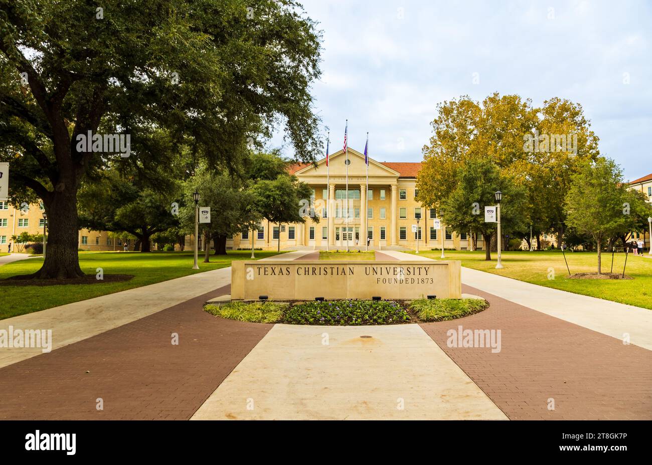 Fort Worth, TX - 11. November 2023: Zeichen der Texas Christian University Stockfoto
