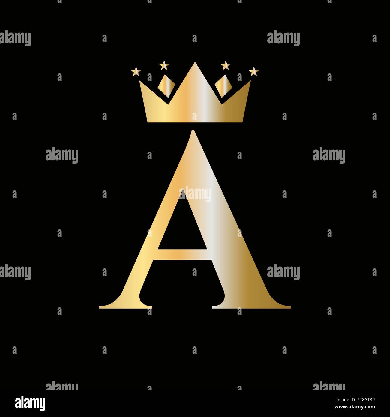 Kronenlogo auf Buchstabe A mit Sternsymbol. Kronensymbol-Vorlage Stock Vektor