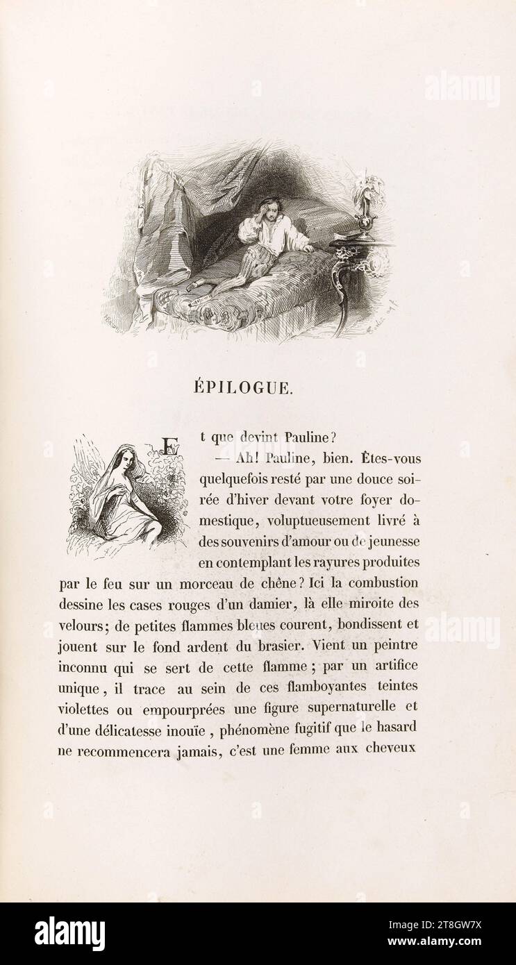 Mann, der auf einem Bett liegt, Baron, Henri-Charles-Antoine, Zeichner, Torlet, Adolphe, Aquafortist, 1838, Grafik, Manuskripte, Drucke, Binden, Buchillustration, Ätzen, Abmessungen - Bild:, Höhe: 6 cm, Breite: 8 cm Stockfoto