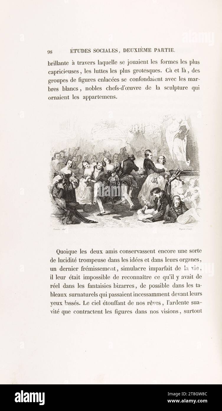 Le Bankett chez Taillefer, au Salon, Baron, Henri-Charles-Antoine, Zeichner, Beyer, Charles, Gravierer, 1838, Graphic Arts, Manuskripte, Drucke, Bindung, Buchillustration, Gravur, Abmessungen – Bild:, Höhe: 7,5 cm, Breite: 10 cm Stockfoto