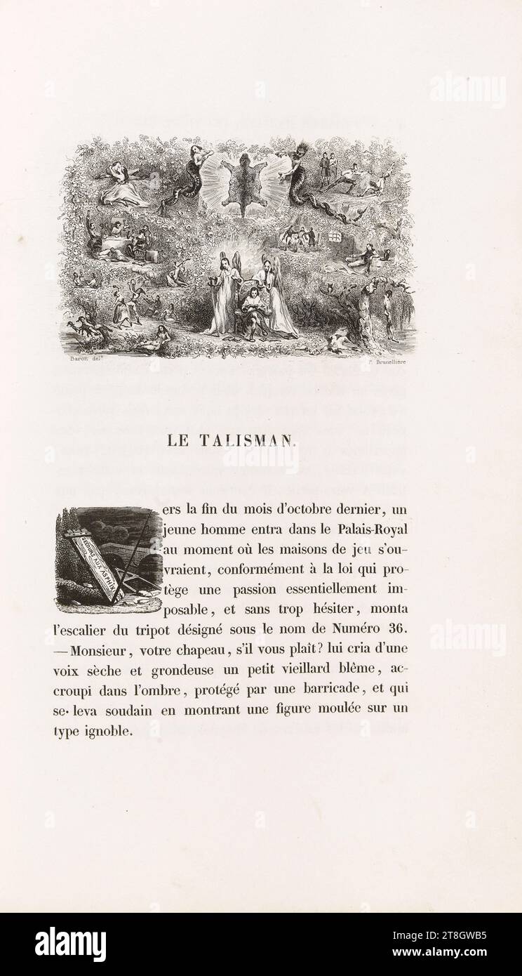 Motive, die das Leben von Raphaël de Valentin, Baron, Henri-Charles-Antoine, Verfasser, Brunellière, Prosper-Aimé-Marie, Gravur, 1838, Grafik, Manuskripte, Drucksachen, Bindung, Buchillustration, Gravur, Abmessungen - Bild:, Höhe: 6 cm, Breite: 10 cm Stockfoto