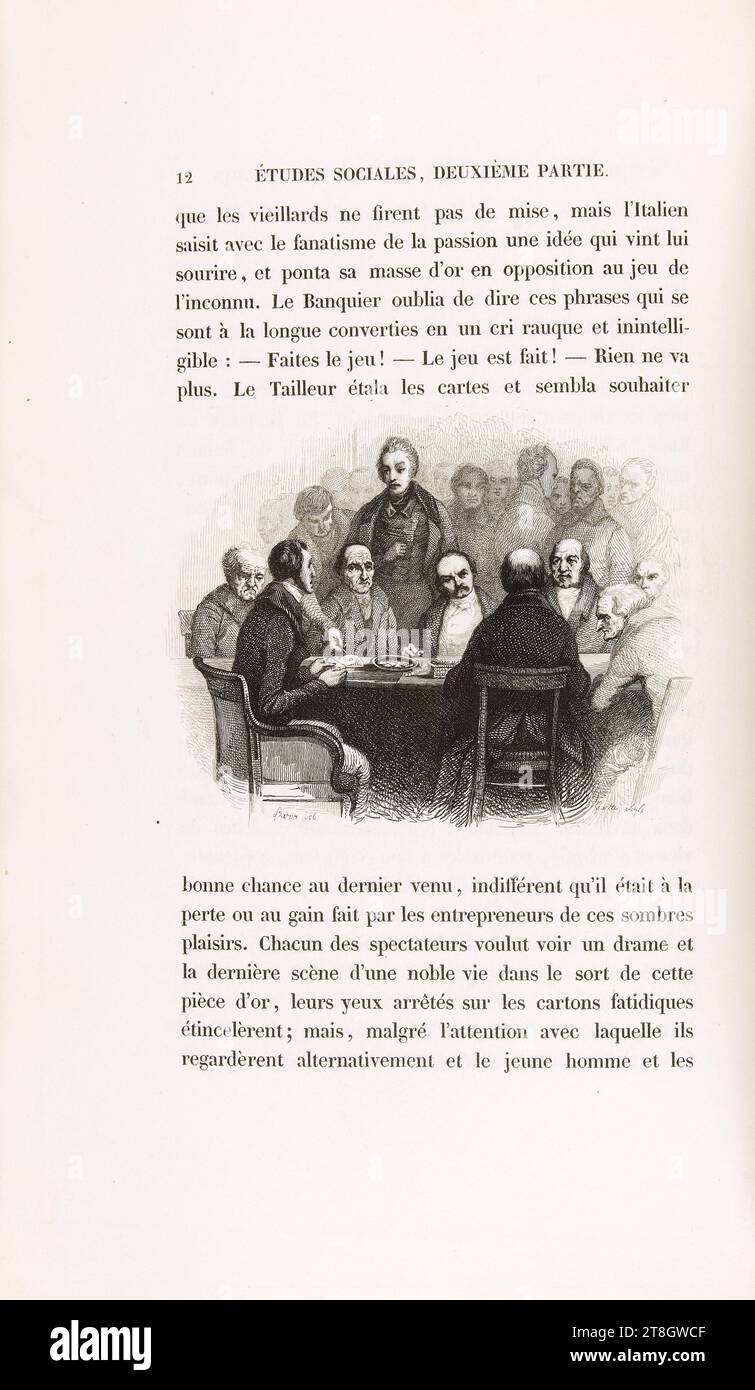 Raphaël de Valentin à la maison de jeu, Baron, Henri-Charles-Antoine, Verfasser, 1838, Grafik, Manuskripte, Drucke, Buchbinderei, Buchillustration, Gravur, Abmessungen – Bild:, Höhe: 8 cm, Breite: 11,5 cm Stockfoto