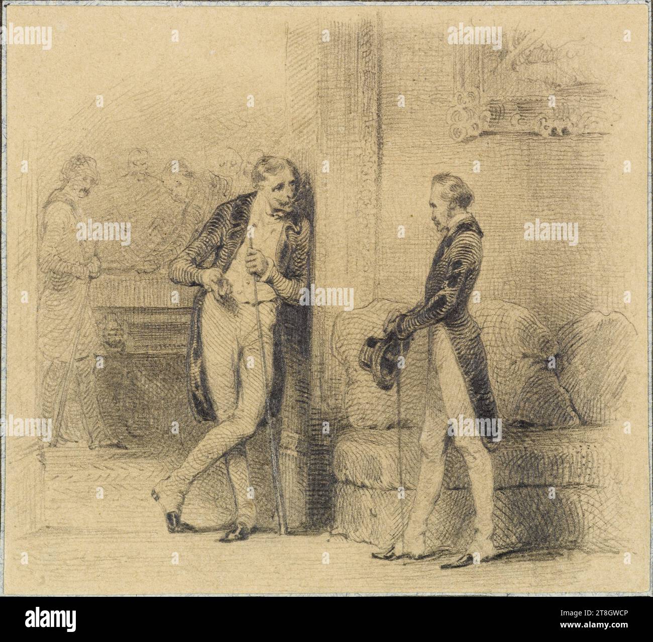 Raphaël de Valentin provoziert von einem jungen Mann aus dem Cercle des Eaux, Baron, Henri-Charles-Antoine, Zeichner, im Jahre 1838, 19. Jahrhundert, Maison de Balzac, Grafik, Buchillustration, Zeichnung, Papier, Graphit, Abmessungen - Antike Halterung:, Höhe: 36,5 cm, Breite: 29 cm, Abmessungen - Arbeit: Höhe: 7,6 cm, Breite: 8,6 cm Stockfoto