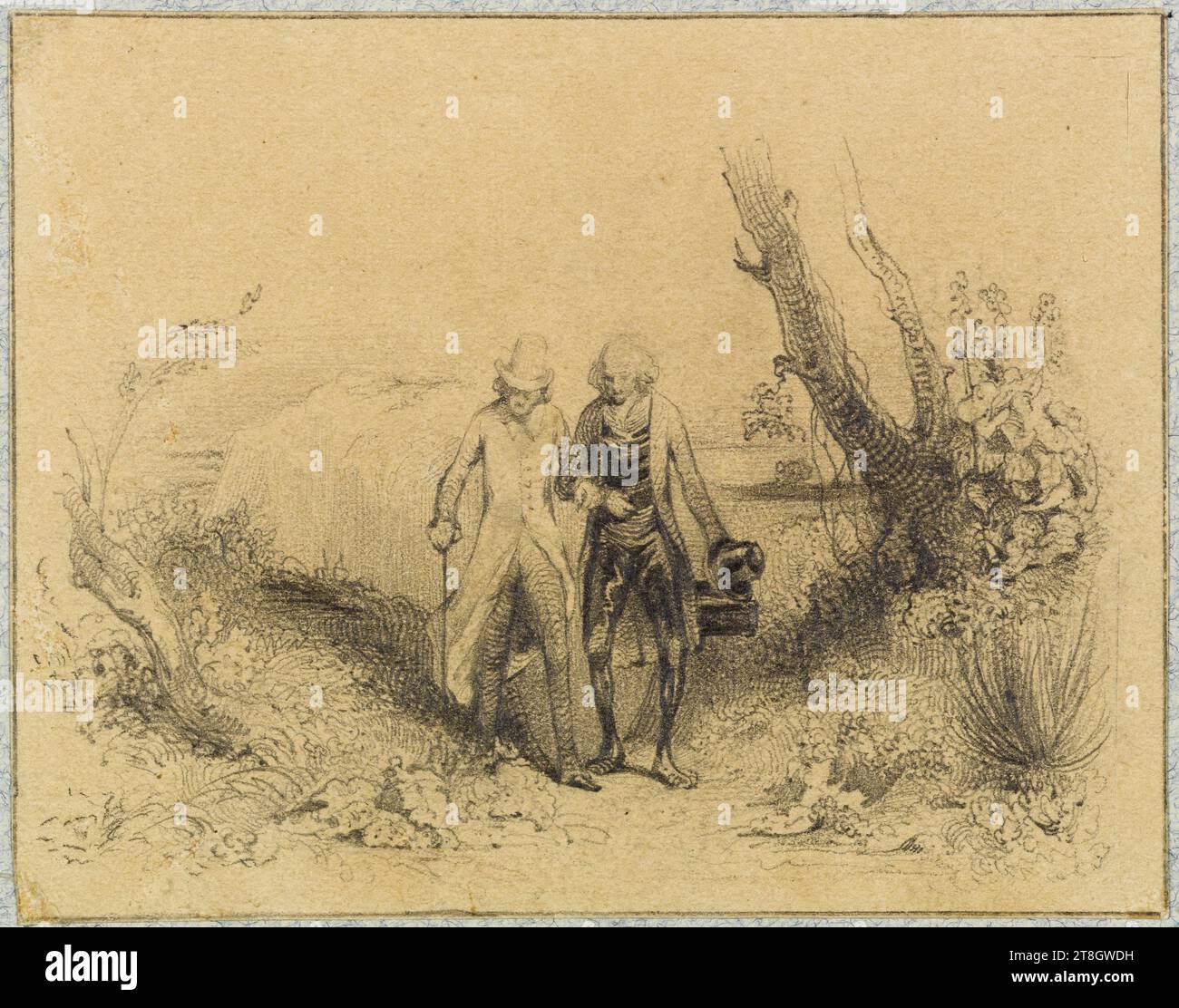 Valentin lehnte sich auf den Arm seines Dieners, Baron, Henri-Charles-Antoine, Zeichner, 1838, 19. Jahrhundert, Maison de Balzac, Grafik, Buchillustration, Zeichnung, Papier, Graphit, Abmessungen - Alte Montage:, Höhe: 36,5 cm, Breite: 29 cm, Abmessungen - Arbeit: Höhe: 6,2 cm, Breite: 8,4 cm Stockfoto