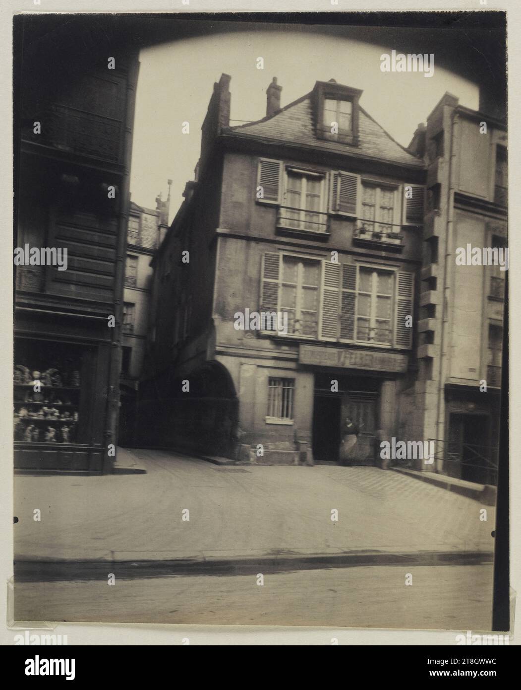 Häuser rue du Cloître Notre Dame, 4. Arrondissement, Paris, Atget, Eugène (Jean Eugène Auguste Atget), Fotograf, Fotografie, Grafik, Albumendruck, Abmessungen – Arbeit: Höhe: 21,8 cm, Breite: 17,2 cm Stockfoto