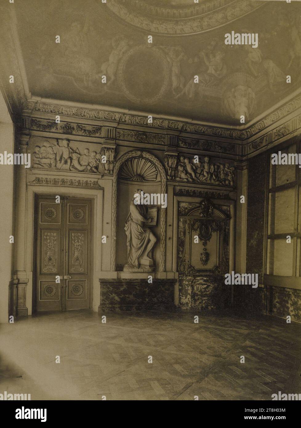 Salon, Inneneinrichtung, Hôtel Lauzun, 17 Quai d'Anjou, 4. Arrondissement, Paris, Atget, Eugène (Jean Eugène Auguste Atget), Fotograf, Fotografie, Grafik, Albumendruck, Abmessungen – Arbeit: Höhe: 22,2 cm, Breite: 17,2 cm, Abmessungen – Befestigung:, Höhe: 34,9 cm, Breite: 26,9 cm Stockfoto