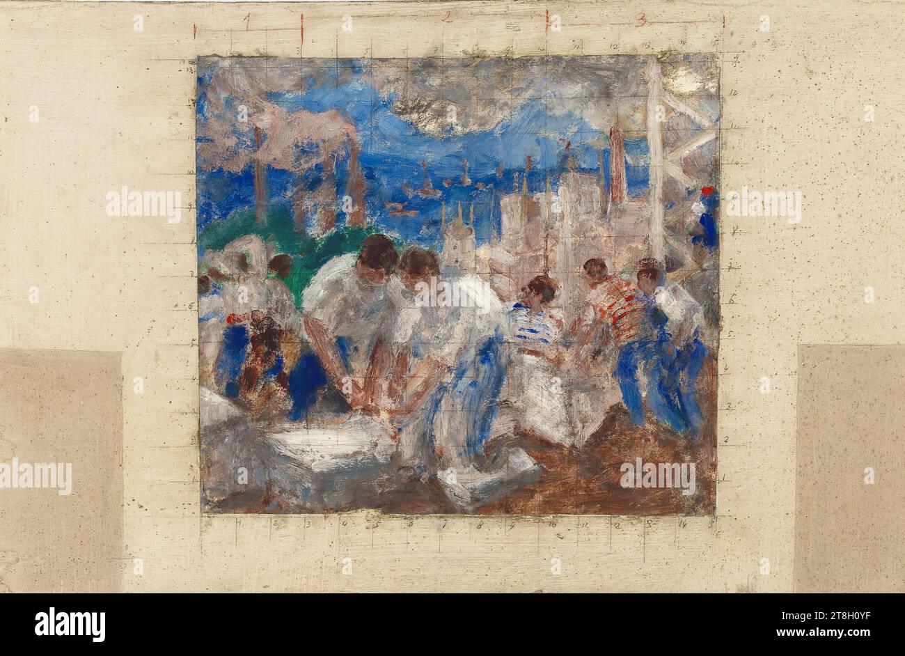 Männerarbeit: Zeichnung für die Knabenschule in der Rue Küss, 13. Arrondissement, Paris, Adler, Jean-Alfred, Maler, 1933, 2. Viertel 20. Jahrhundert, Malerei, Malerei, Öl, Papier, Sperrholz, Bleistift, Abmessungen – Arbeit: Höhe: 41. 5 cm, Breite: 71 cm, Abmessungen - Rahmen:, Höhe: 70 cm, Breite: 74,5 cm, Tiefe: 3,5 cm Stockfoto