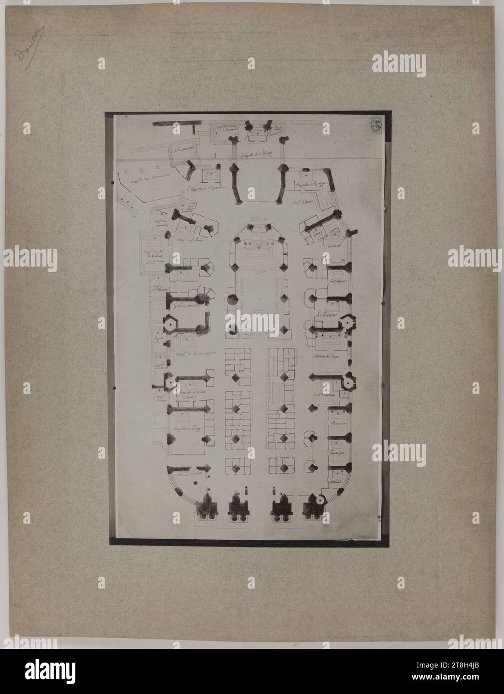 Plan au sol d'une église, Paris, Fotograf, 19.-20. Jahrhundert, Fotografie, Grafik, Fotografie, Gelatinedruckbromiddruck, Abmessungen - Werk: Höhe: 30,3 cm, Breite: 19,7 cm Stockfoto