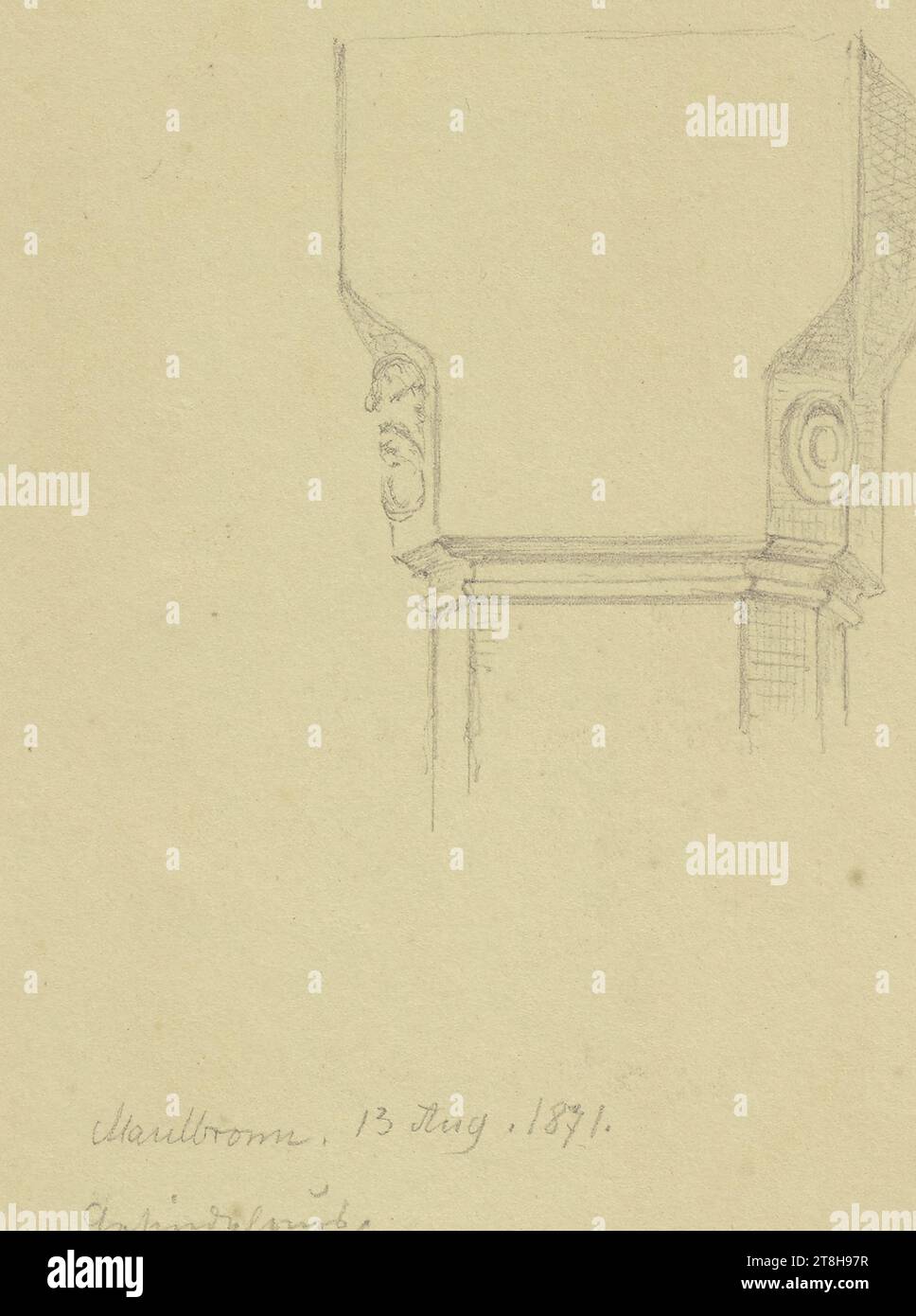 CARL THEODOR REIFFENSTEIN, Hauptstadt im Dienstquartier des Klosters Maulbronn, 13. August 1871, Blatt, 120 x 92 mm, Bleistift auf Papier, Kapital im Dienstquartier des Klosters Maulbronn, CARL THEODOR REIFFENSTEIN, Seite, Klebebänder, Band 30, Seite 60, Teilenummer / insgesamt, 2 / 2, KLOSTER MAULBRONN, 19. JAHRHUNDERT, ZEICHNUNG, Bleistift auf Papier, GRAPHIT-TON-MISCHUNG, PAPIER, BLEISTIFTZEICHNUNG, DEUTSCH, ARCHITEKTURSTUDIE, ORNAMENTSTUDIE, REISESTUDIE, datiert und beschriftet unten links, in Bleistift, Maulbronn. August 1871. / Servants' House., nummeriert auf der Seite unter der Zeichnung, Stockfoto