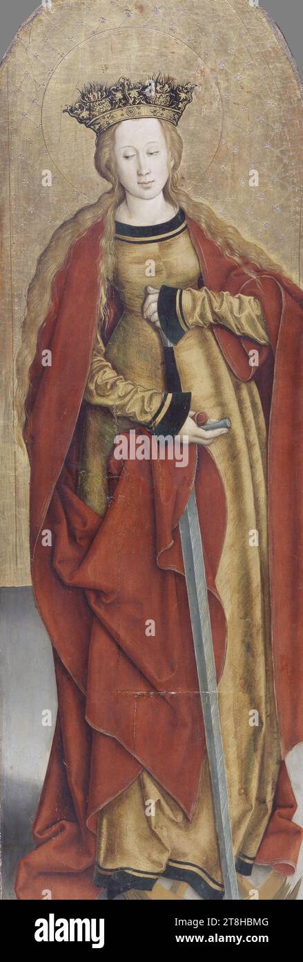 BERNHARD STRIGEL, St. Katharina von Alexandria, ca. 1505, Maße, 97,0 x 33,0 x min. 0,5 cm, Tiefe max. 0,5 cm, Mischmedien auf Fichtenholz, Heilige. Katharina von Alexandria, Maler, BERNHARD STRIGEL, 16. JAHRHUNDERT, RENAISSANCE, MALEREI, Mischmittel auf Fichtenholz, FICHTENHOLZ, MISCHTECHNIK, unmarkiert Stockfoto