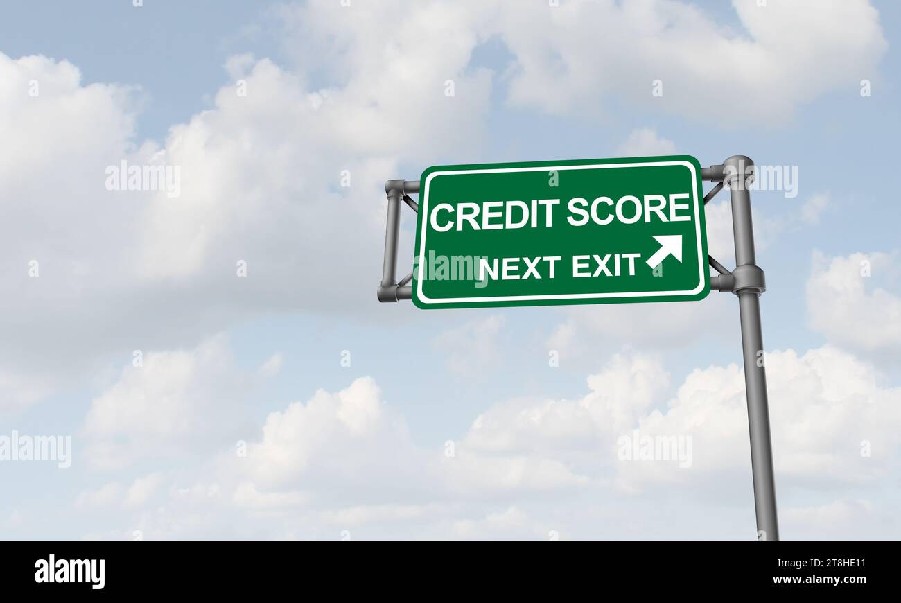 Credit Score Wirtschaftskonzept als persönliches wirtschaftliches Geschäftskonzept für Finanzratings in Bezug auf Kreditaufnahme und Hypotheken und Kreditwürdigkeit oder Stockfoto