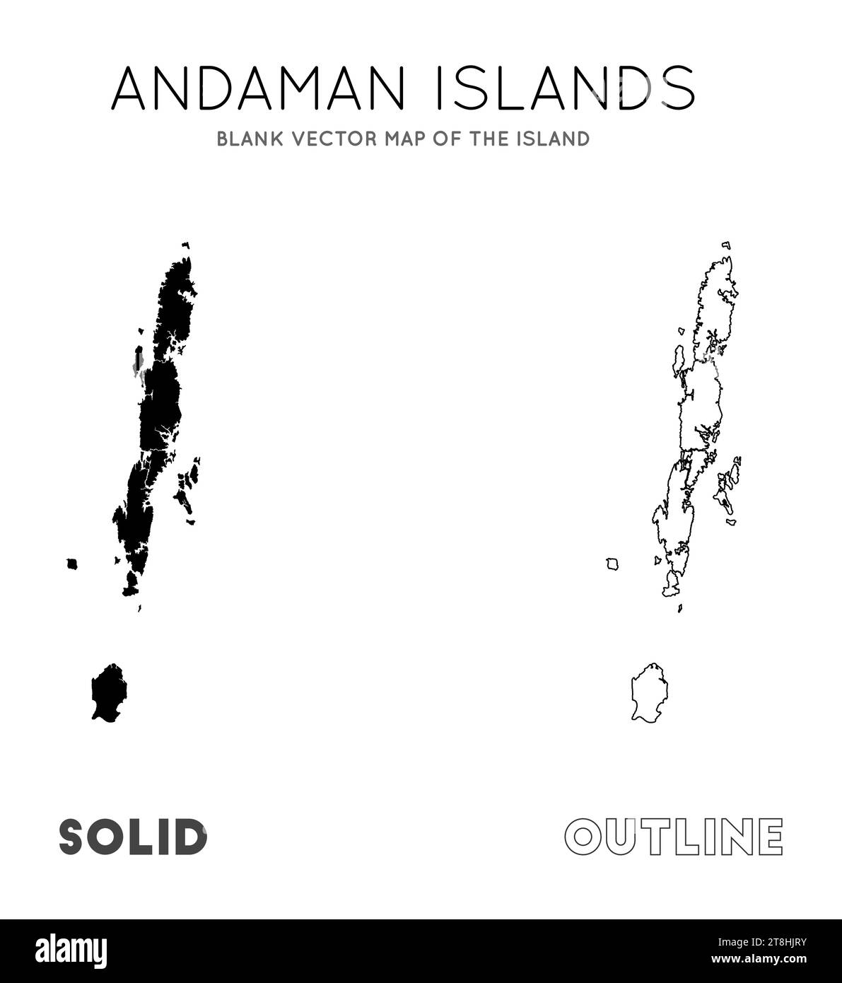 Karte der Andamanen Inseln. Leere Vektorkarte der Insel. Borders of Andaman Islands für Ihre Infografik. Vektorabbildung. Stock Vektor