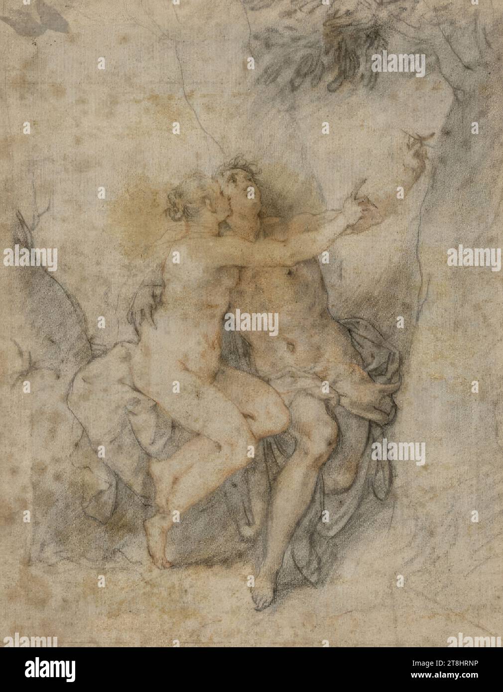 Medor und Angelica, Zeichnung, rote Kreide und schwarze Kreide, 16,5 x 12,9 cm, keine Sammlermarke Herzog Albert von Sachsen-Teschen Stockfoto
