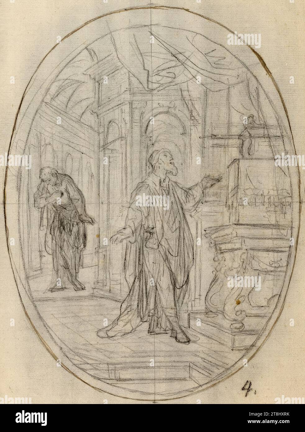 Pharisäer und Steuereintreiber, Bartolomeo Altomonte, Warschau 1694 - 1783 St. Florian, Zeichnen-, Kreide- und Bleistift, Farbrand, blinde Tastlinien, Passepartout: 26,1 x 19,5 cm, r.r. '4 Stockfoto