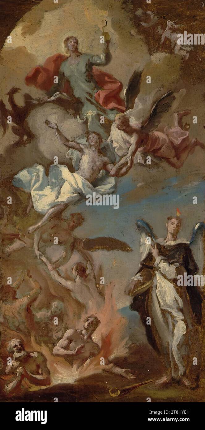 Rettung armer Seelen vor dem Fegefeuer, Anonym, Zeichnung, Ölskizze, 41 x 21,9 cm, keine Artaria SZ., L.34a, sichtbar Stockfoto