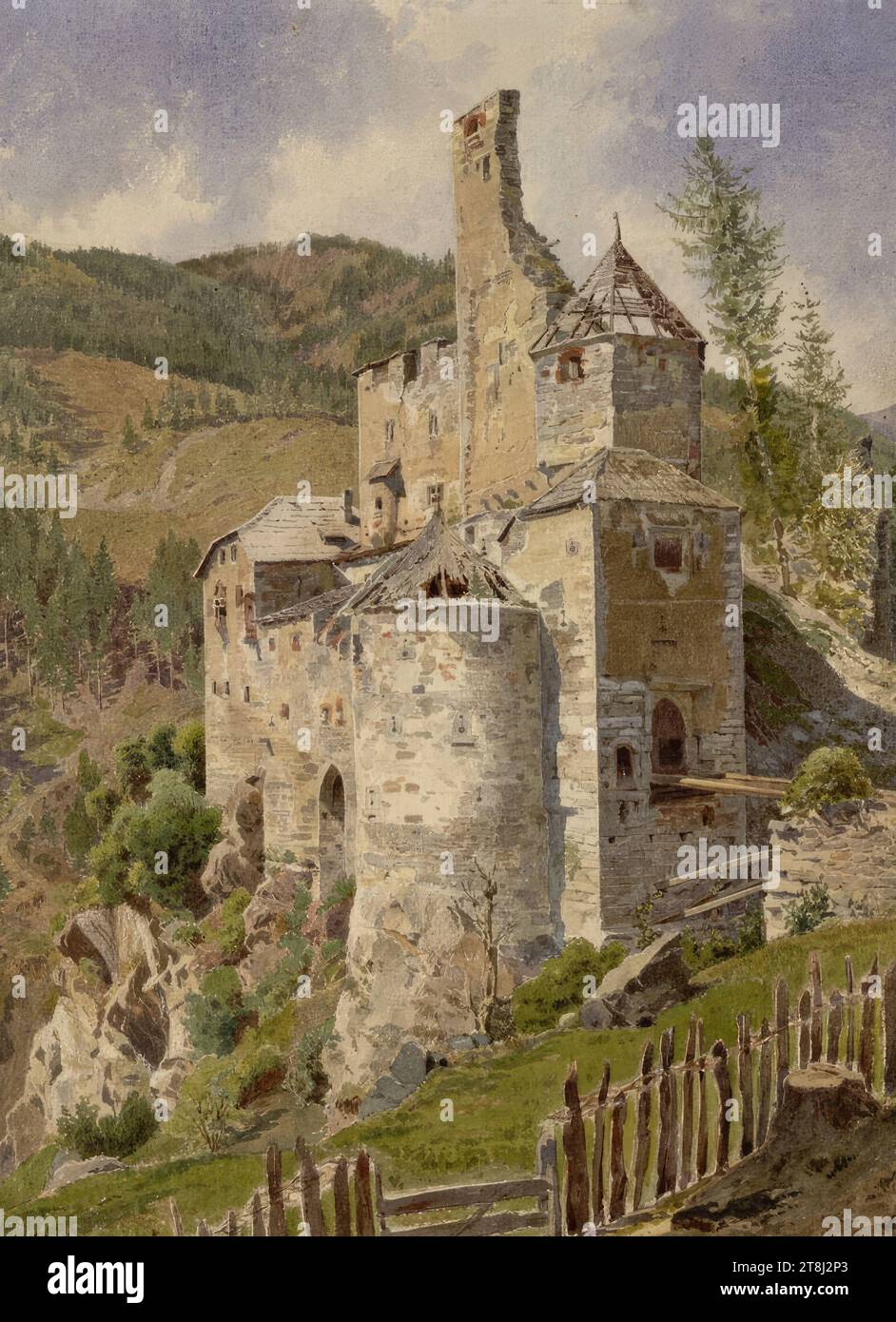 Schloss Taufers, Alois Ewald, Österreich, 1845 - 1889, 1881, Zeichnung, Aquarell, Bleistift; Inschrift: Pinsel in rot, nach Cahier: 36,5 x 26,4 cm, rechts. "29114 Stockfoto