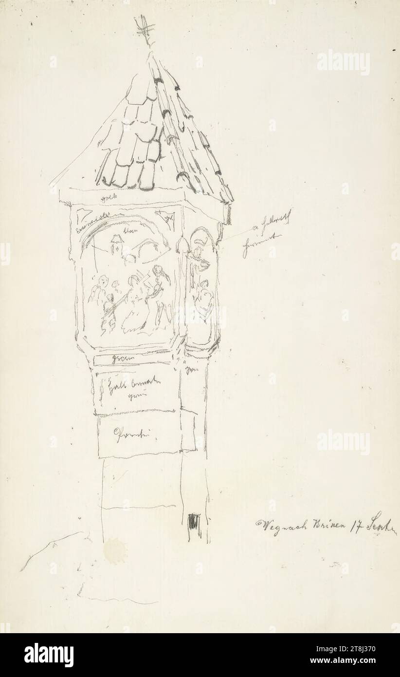 Weg nach Brixen, Wegschrein, Skizzenbuch Hörmann Theodor von; 18 Seiten, Theodor von Hörmann, Imst 1840 - 1895 Graz, 17. September 1872?, Zeichnung, Bleistift, Blatt: 20,6 cm x 12,6 cm Stockfoto