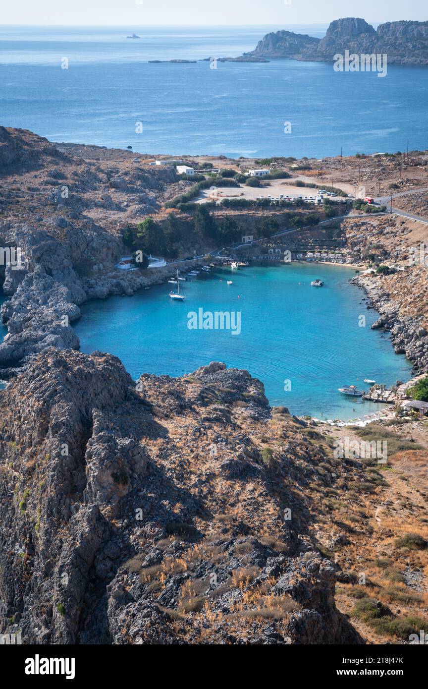 Berühmte und wunderschöne Insel Lindos in Dodekanese, in der Nähe von Rhodos, Griechenland Stockfoto
