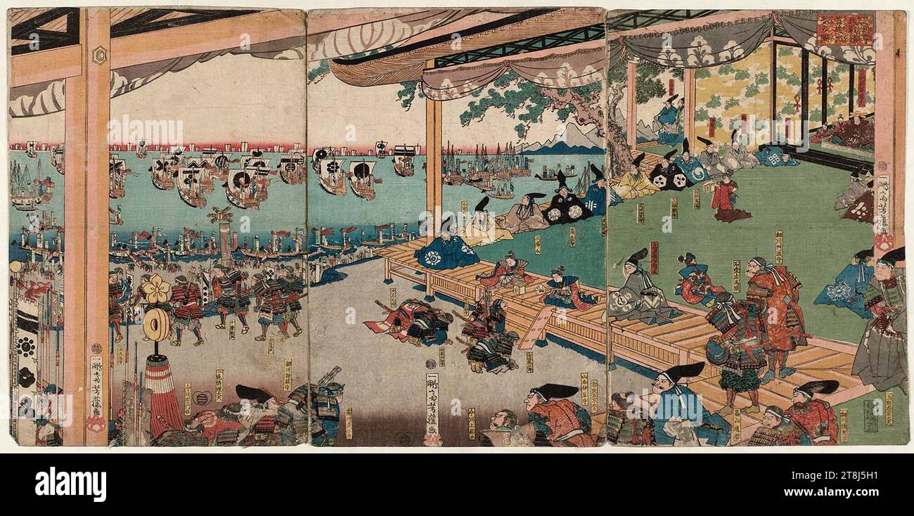 Utagawa Yoshifuji - die Flotte von Ashikaga Takauji macht sich auf den Weg in den Krieg. Stockfoto